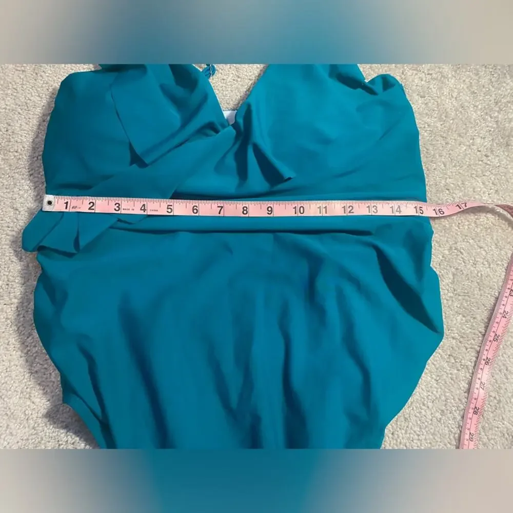 Maternity Swimsuit Women's Size 2XL One Piece Ruffle Swim Deep V Neck in Green